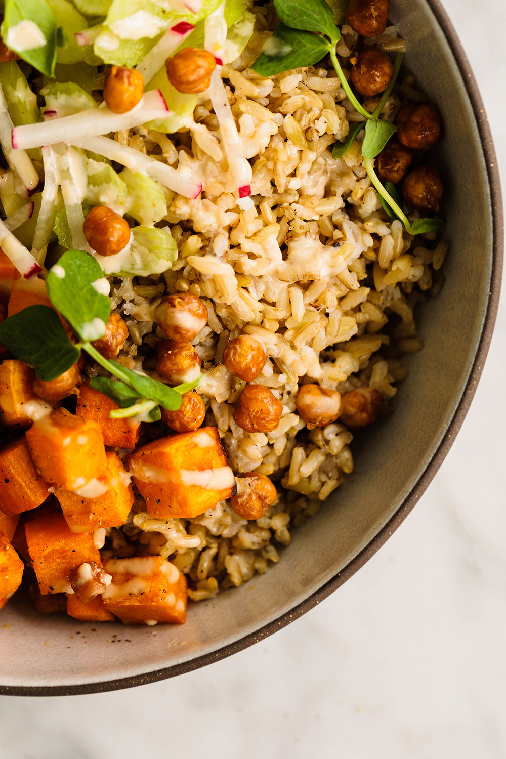 Brown Rice Veggie Bowl with Tahini Dressing– White House Farms