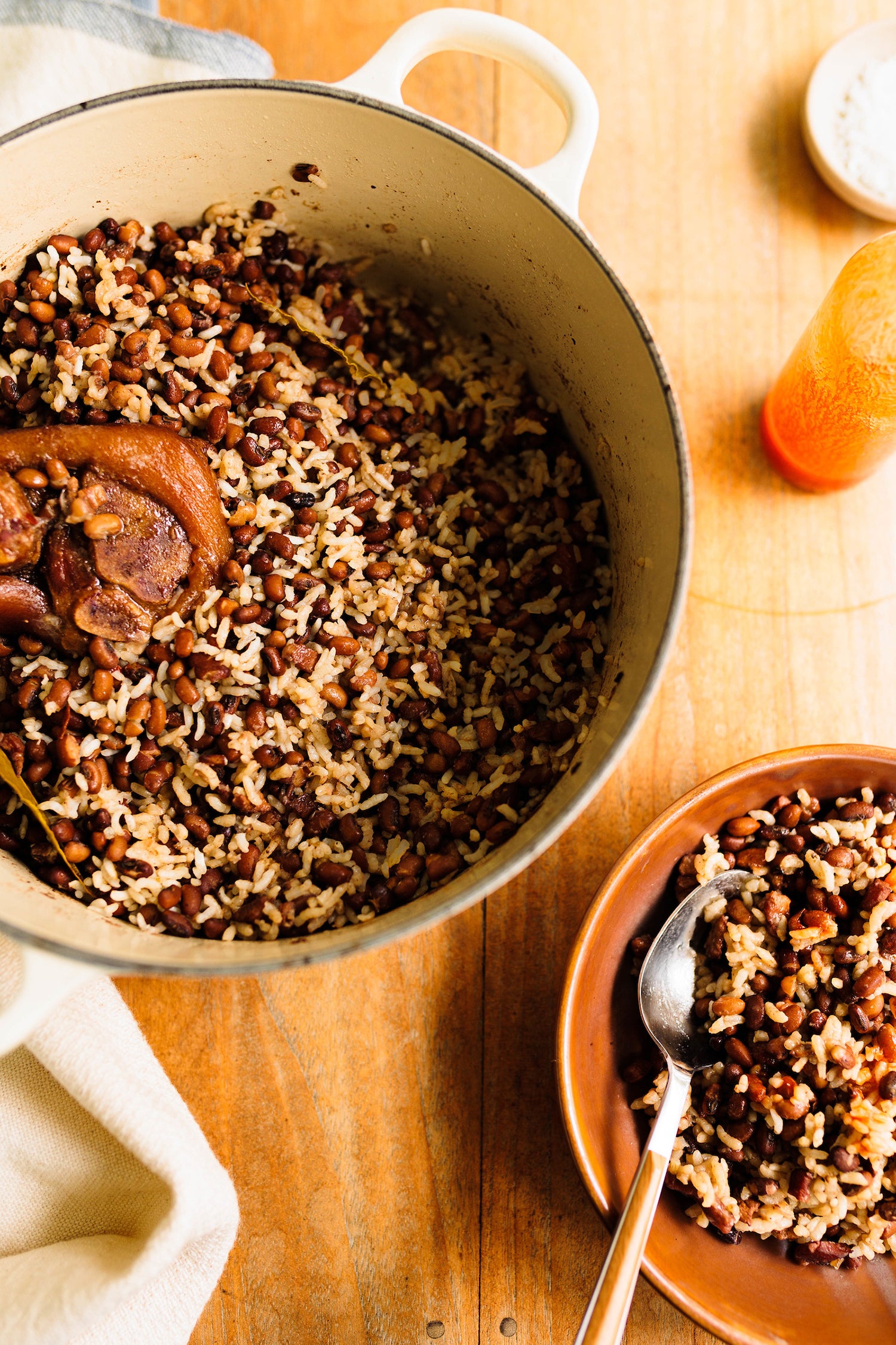 Southern traditional Hoppin' John made with Charleston Gold Rice featuring ham, red peas from a White House Farms lowcountry recipe